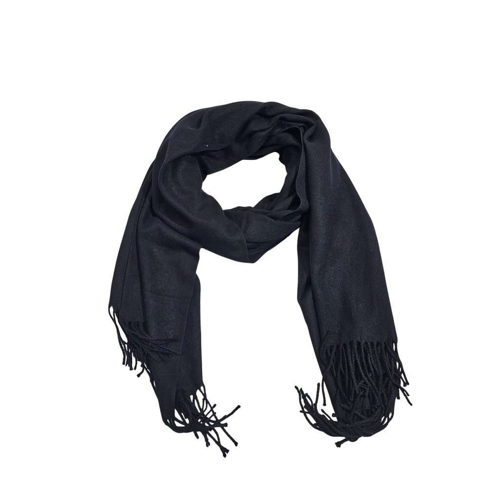 Shiraleah Chicago Scarf Womens OS Black Fringe Trim Soft Wrap Shawl Solid